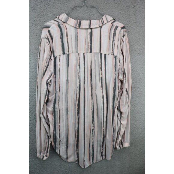 Cloth and Stone Anthropologie Long Sleeve Striped Button Up Top-Medium-Hi Lo - Picture 9 of 11